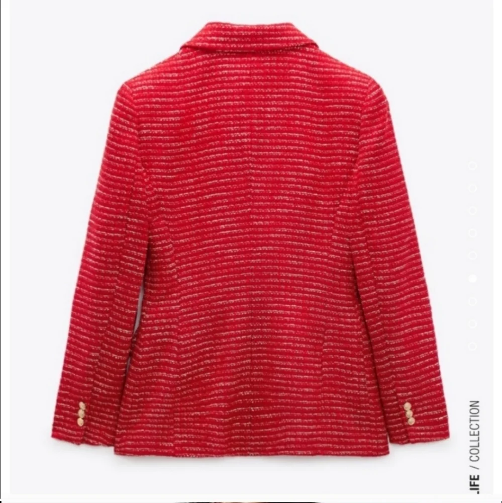 Zara * Textured Tweed Double Breasted Blazer Red Size XS